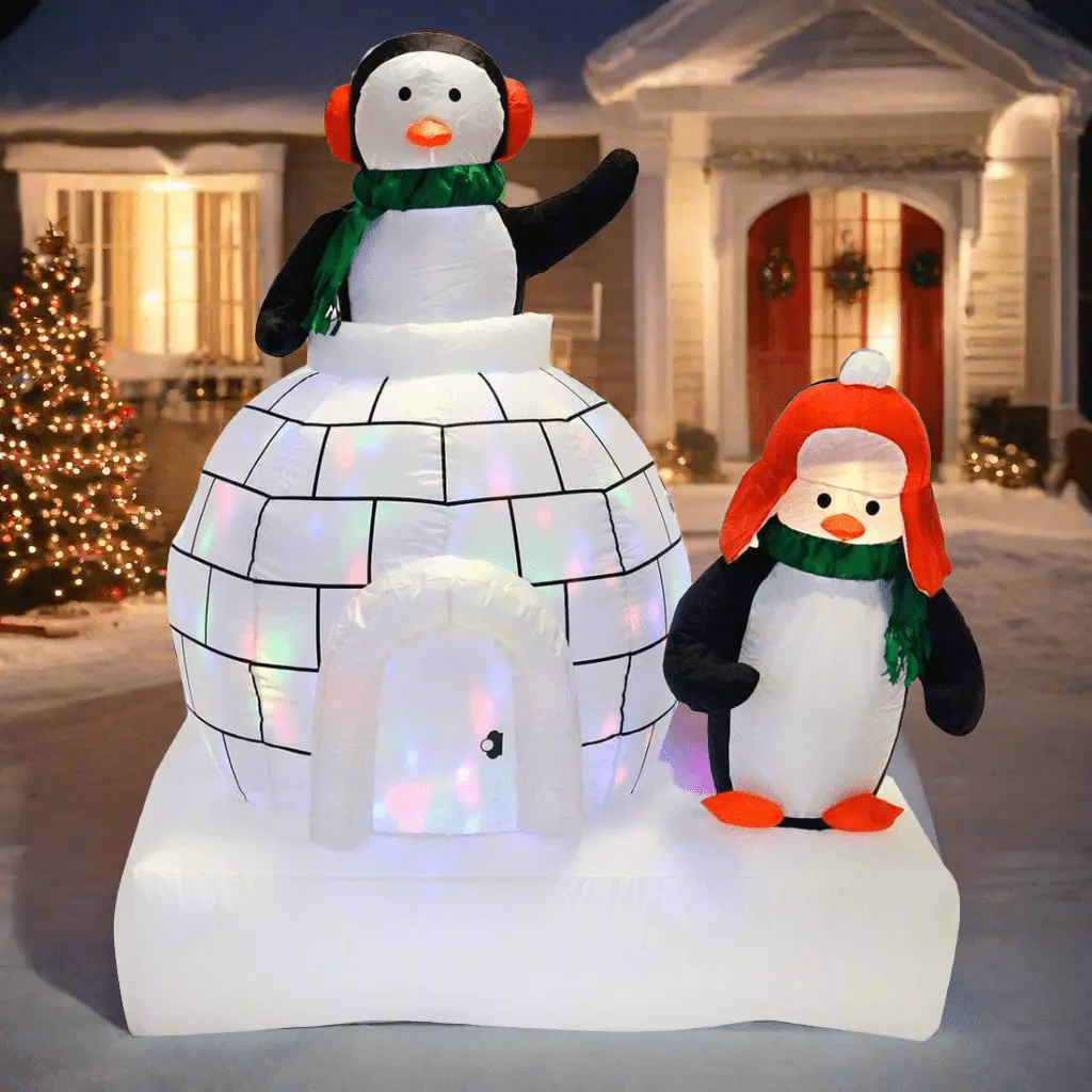 Giant 5Ft Inflatable Disco Light Up Penguins Igloo Outdoor Christmas Decoration 1