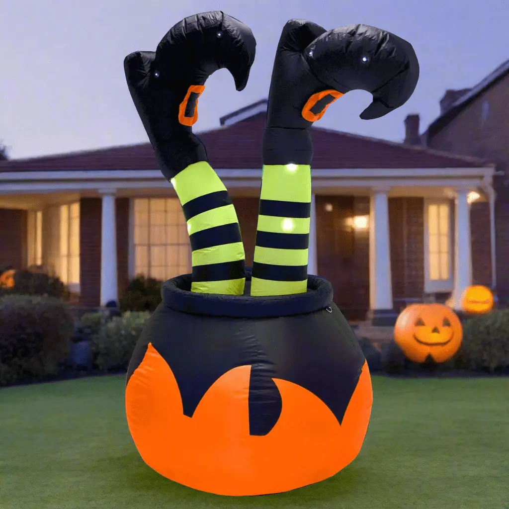 Giant 6Ft Cauldron And Witches Legs Light Up Inflatable Halloween Outdoor Decoration 1
