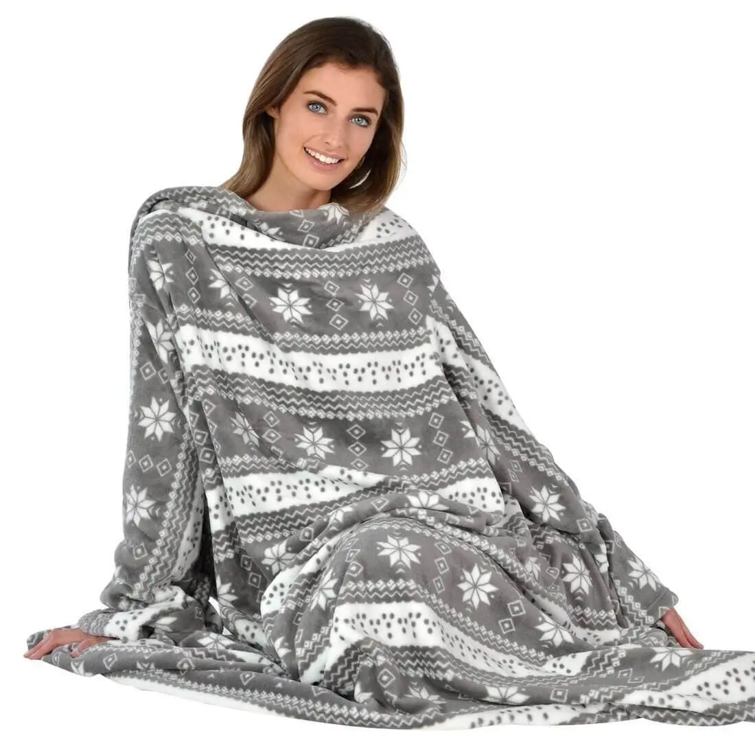 Snowflake Wrap Around Snuggle Blanket With Sleeves 137X180cm 1
