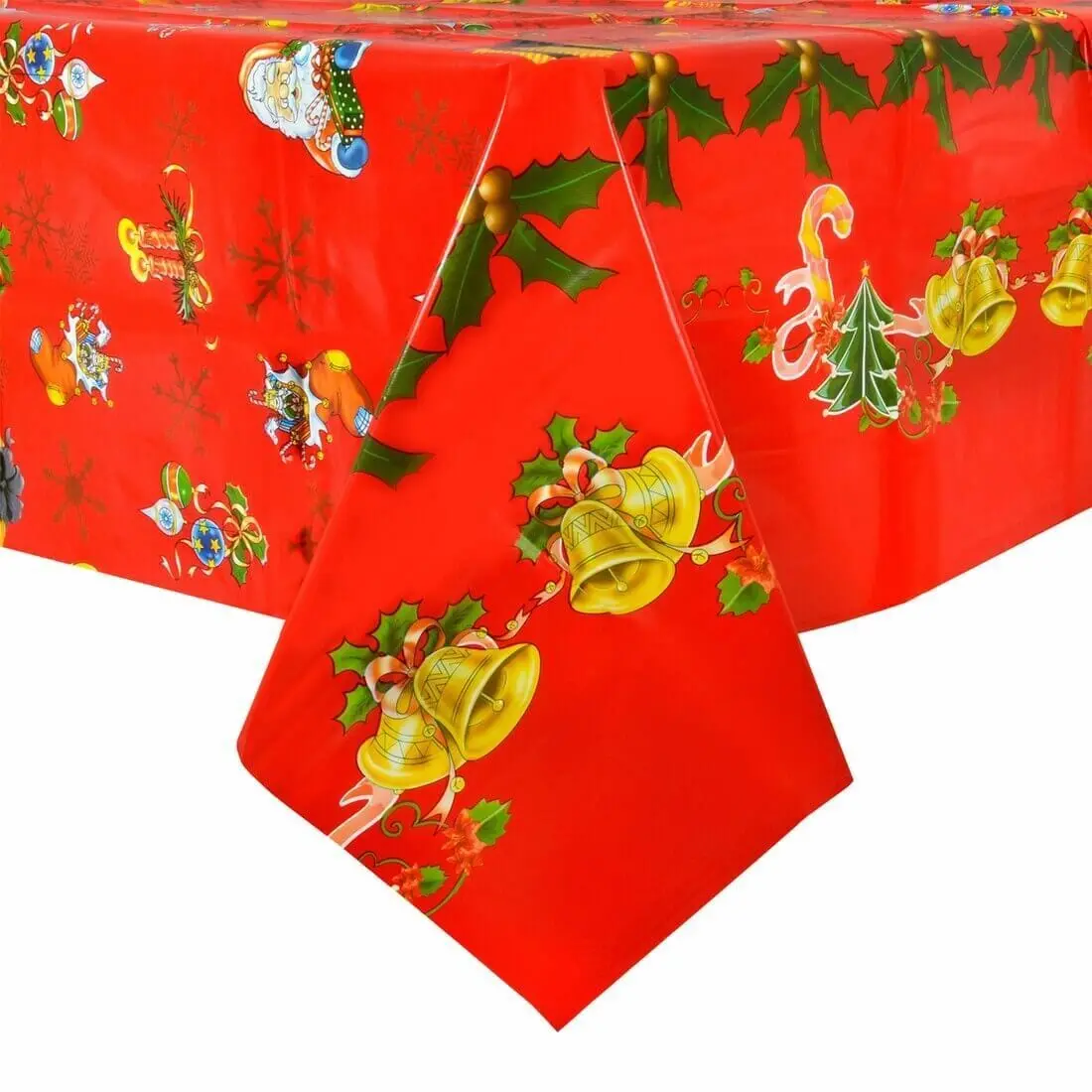 Red & Gold Bells Large Christmas Tablecloth Pvc Vinyl Table Cover 1
