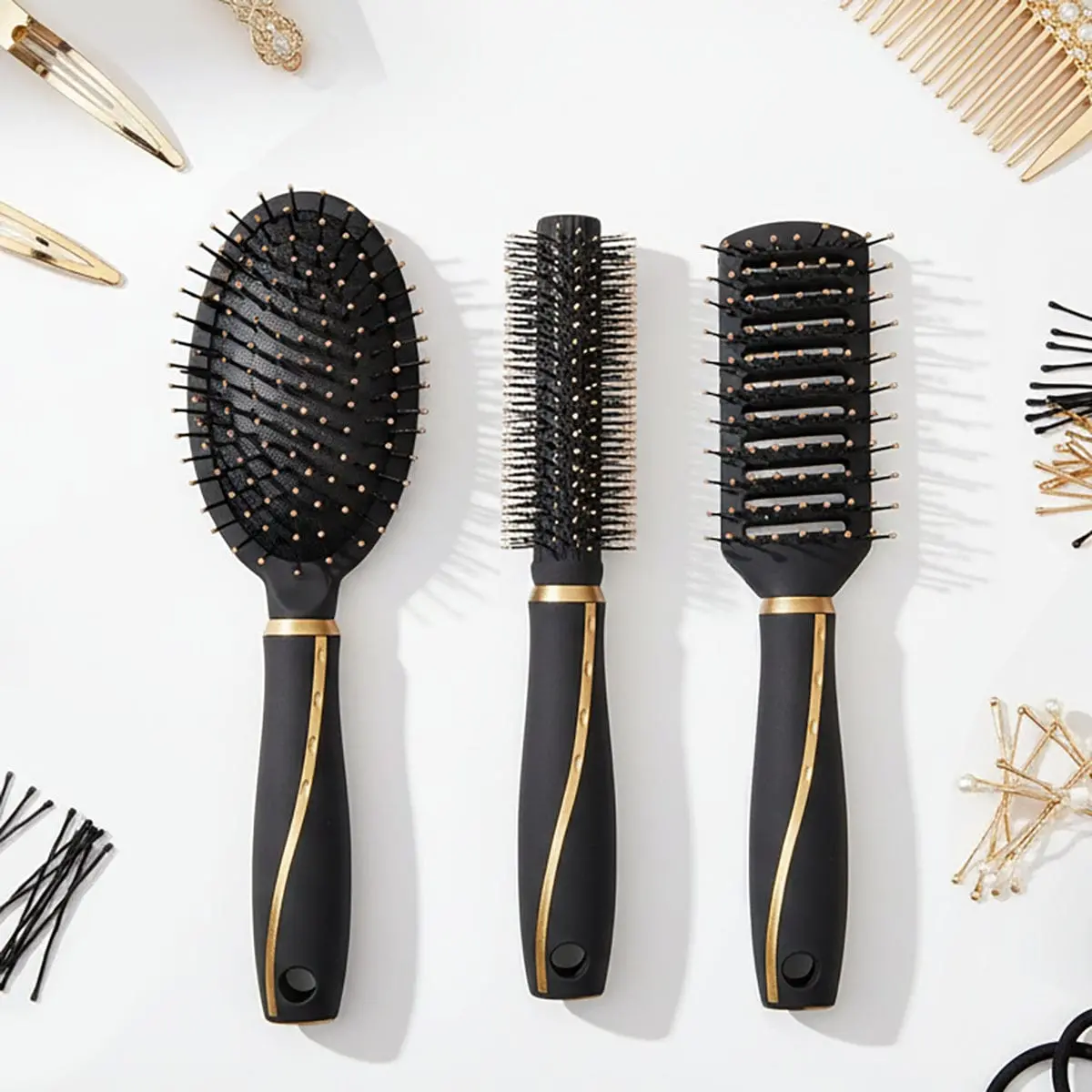3 Piece Hair Brush Styling Set Transparent Bag 1