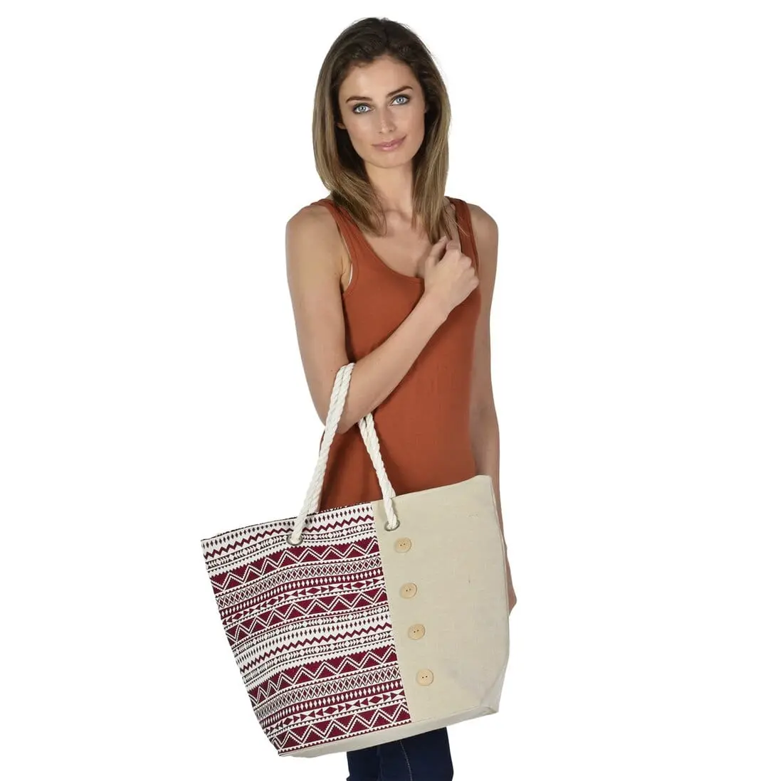 Womens Aztec Canvas Beach Shoulder Bag Shopping Tote 3