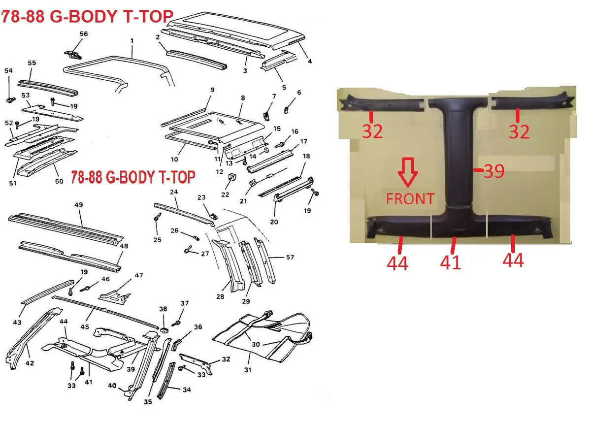 Entered 1978-88 G-Body T Top Parts, Drawing 1