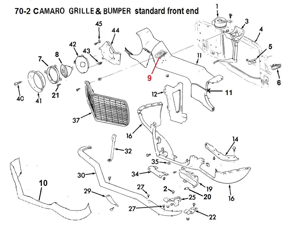 Entered 70-73 Camaro Std Grille & Bumper , Drawing 1