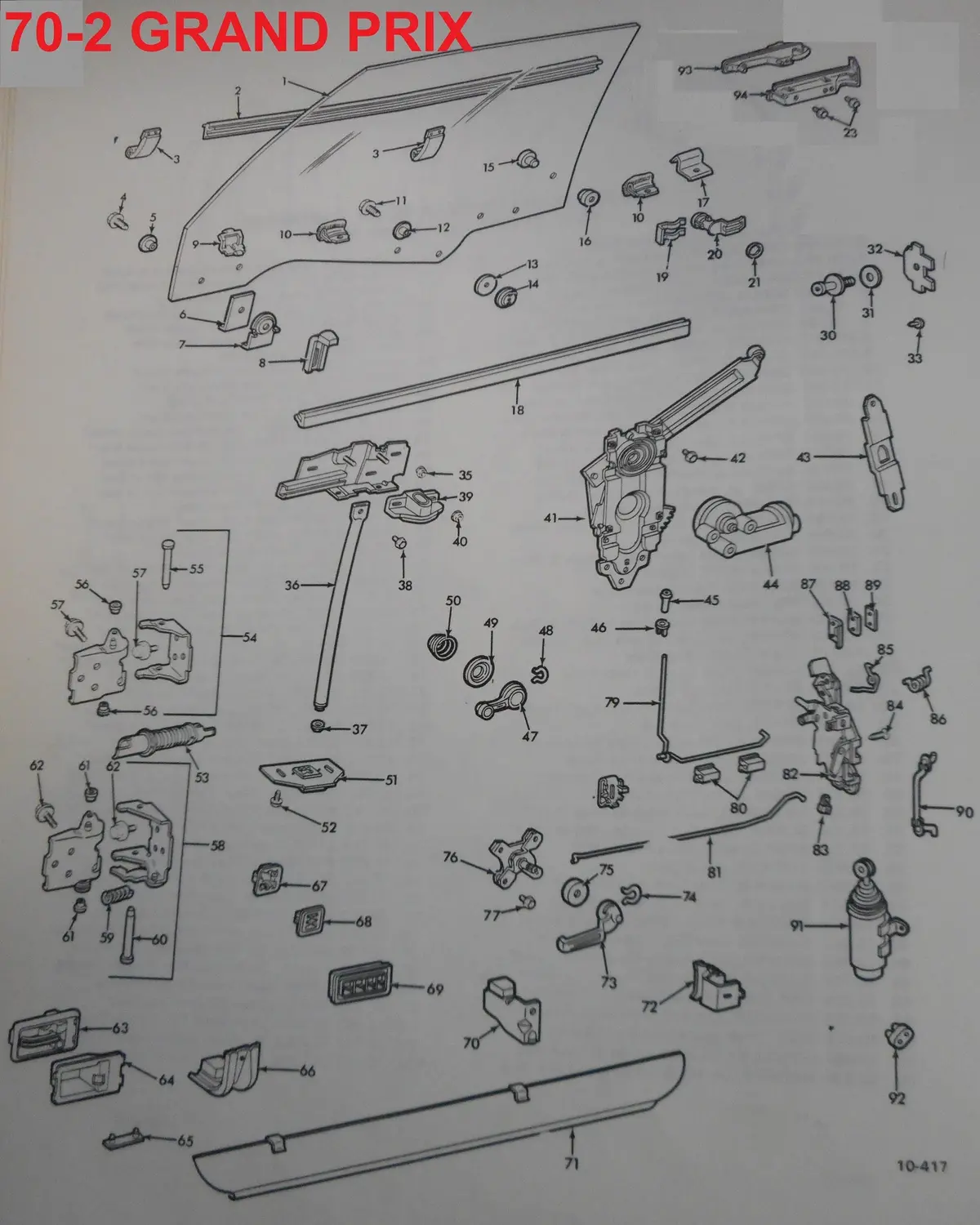 1970-72 Grand Prix Door Parts, Drawing 1