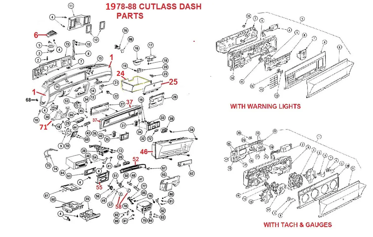 Entered 78-88 Cutlass Dash Parts, Drawing 1