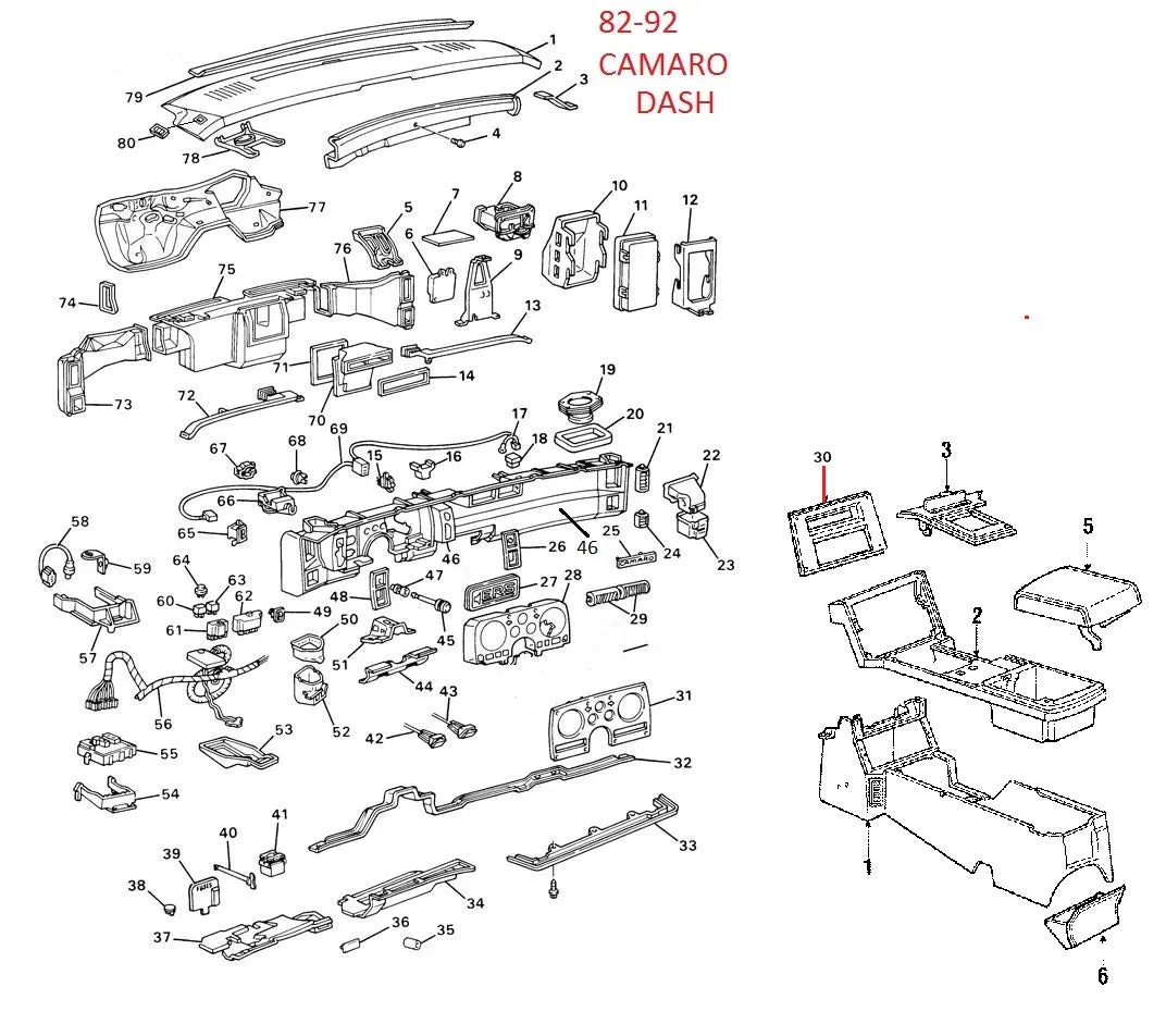 Entered 82-92 Camaro Analog Dash Parts , Drawing 1