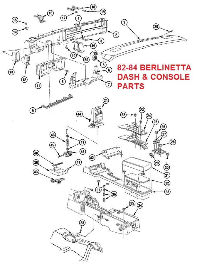 Entered 82-84 Camaro Berlinetta Dash & Console Parts , Drawing 1