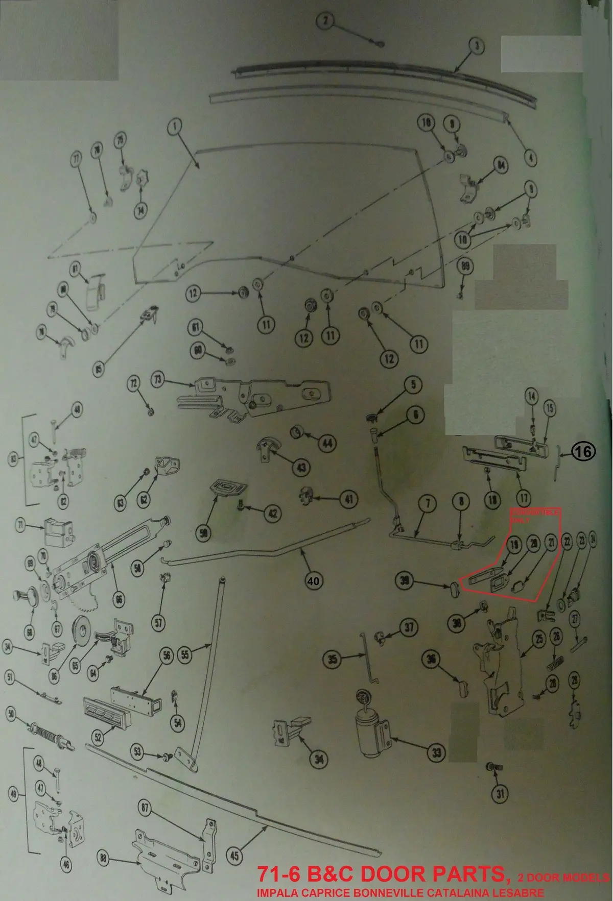 Entered 71-76 B-Body Door Parts,  Drawing  2 1