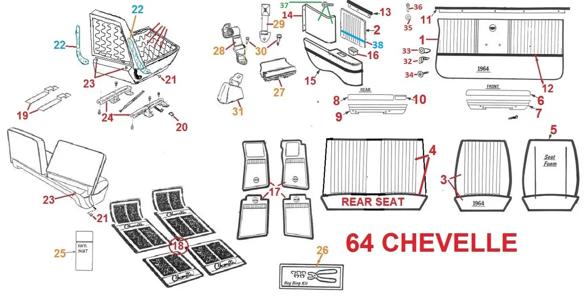 1964 Chevelle Interior Seat Covers & Door Panels  Drawing 1