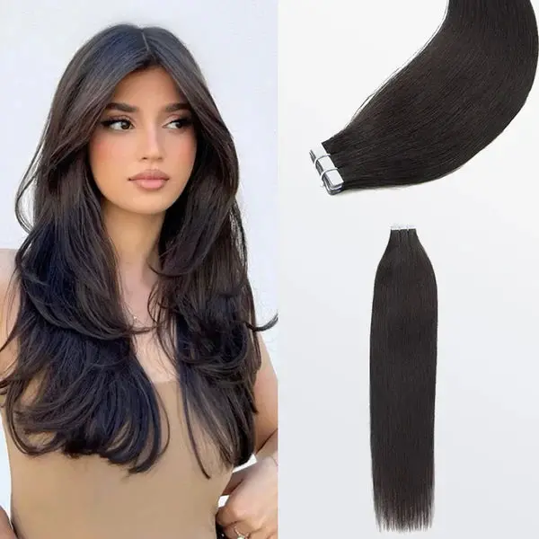 Tape In Straight Remy Hair Extension #1B Natural Black 1
