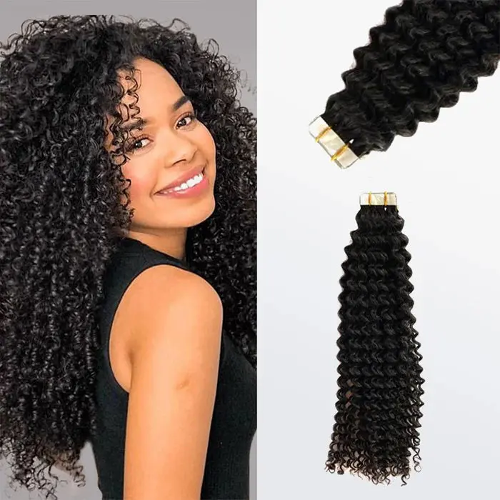 Afro-Textured Kinky Curl #1B Natural Hair Tape Ins 1