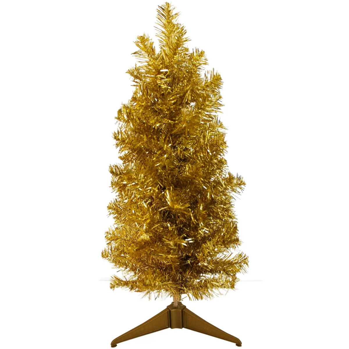 Perfect Holiday 2' Gold Tabletop Pencil Tree With Plastic Stand, 93 Tips, Dia 12" 1