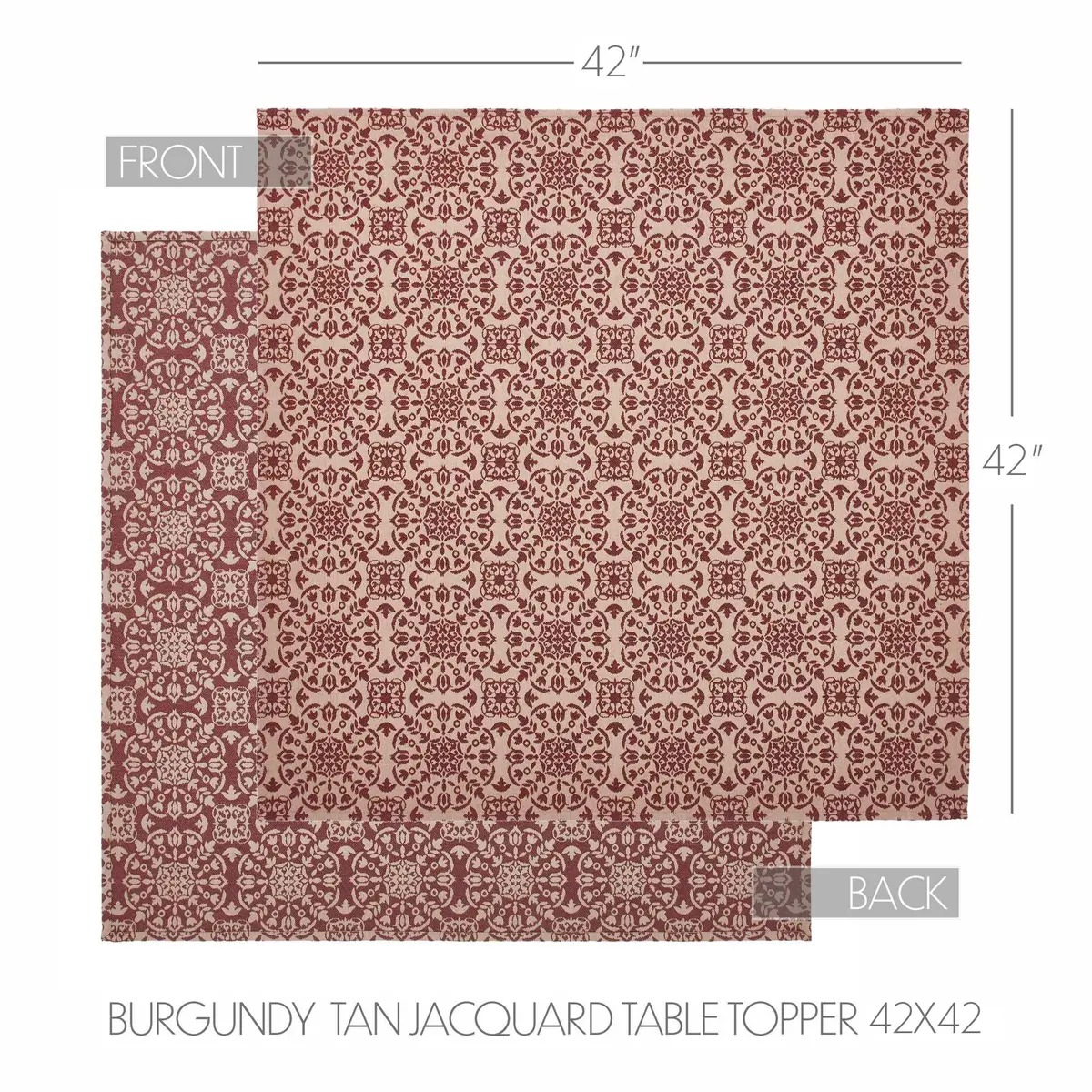 Custom House Burgundy Tan Jacquard Table Topper 42X42 2