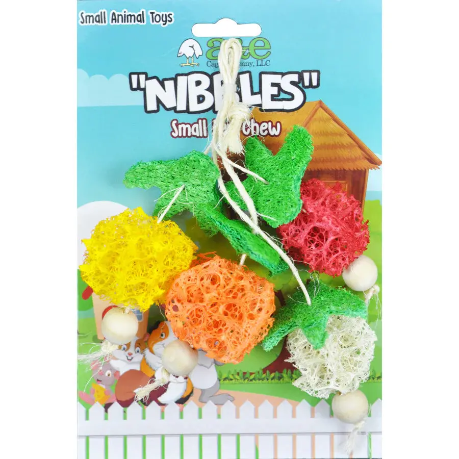 A & E Cages Nibbles Small Animal Loofah Chew Toy Bunch Of Fruits 1