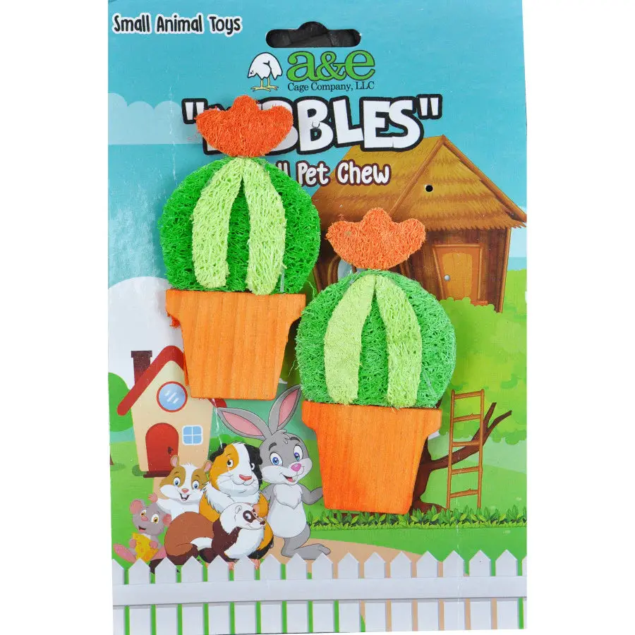 A & E Cages Nibbles Small Animal Loofah Chew Toy Barrel Cactus 1