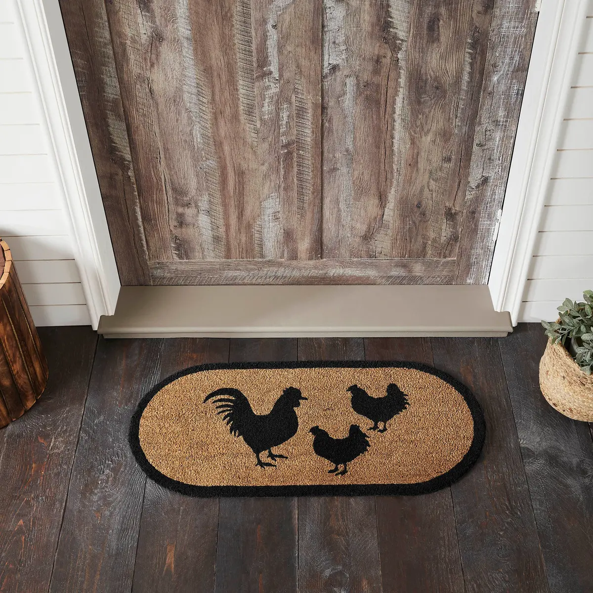 Down Home Rooster & Hens Coir Rug Oval 17X36 1