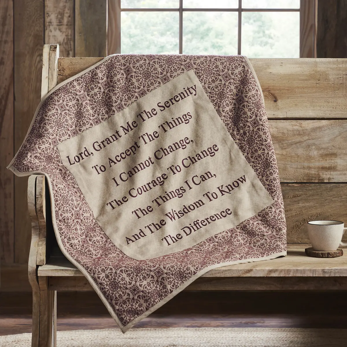 Custom House Burgundy Tan Jacquard Quilted Lap Throw 34Wx34l 1