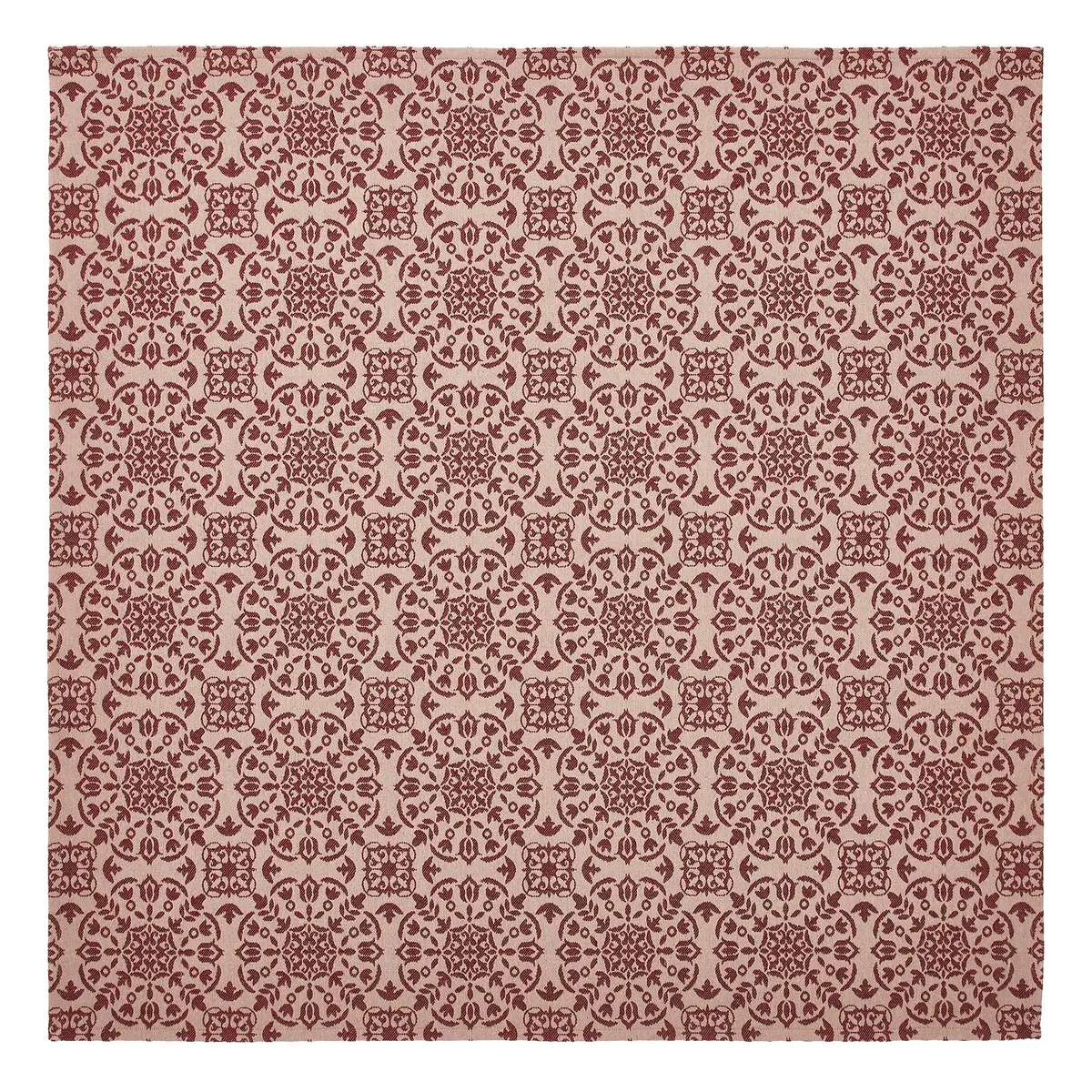Custom House Burgundy Tan Jacquard Table Topper 42X42 1