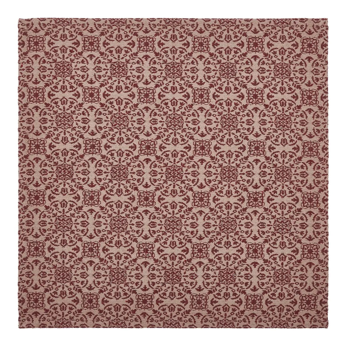 Custom House Burgundy Tan Jacquard Table Topper 20X20 1