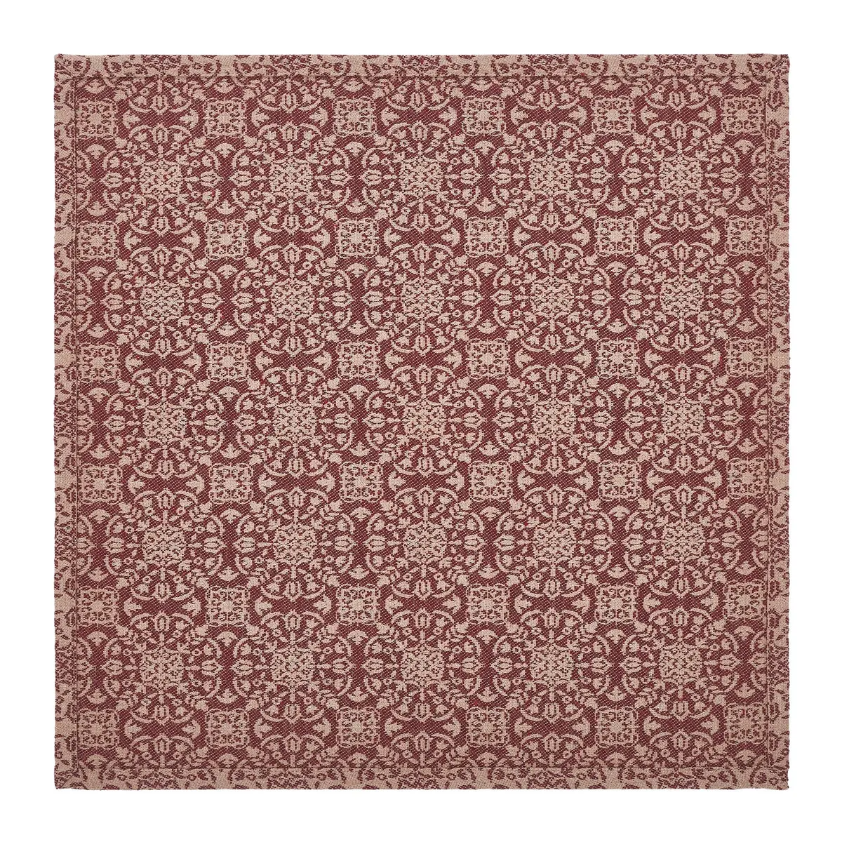 Custom House Burgundy Tan Jacquard Table Topper 20X20 2