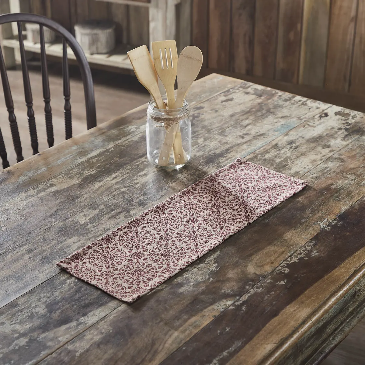 Custom House Burgundy Tan Jacquard Runner 8X24 2