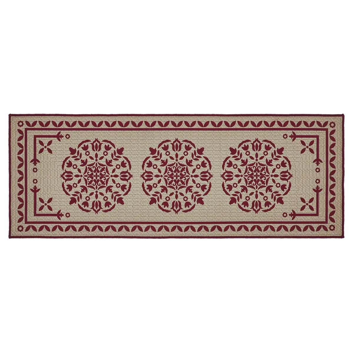 Custom House Burgundy Tan Jacquard Polyester Bathmat 17X48 1