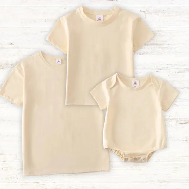 Abby & Evie Beige Blank Basic T-Shirt Adult Kids And Baby Bubble 1