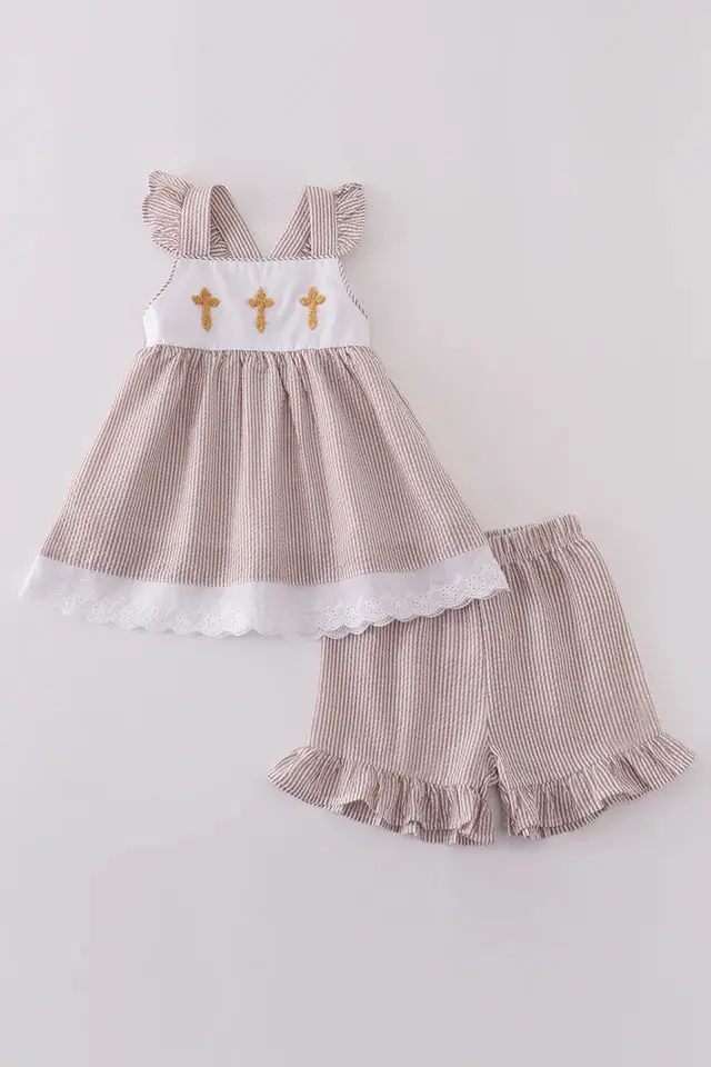 Abby & Evie Premium Brown Cross Embroidery Set 900685 1