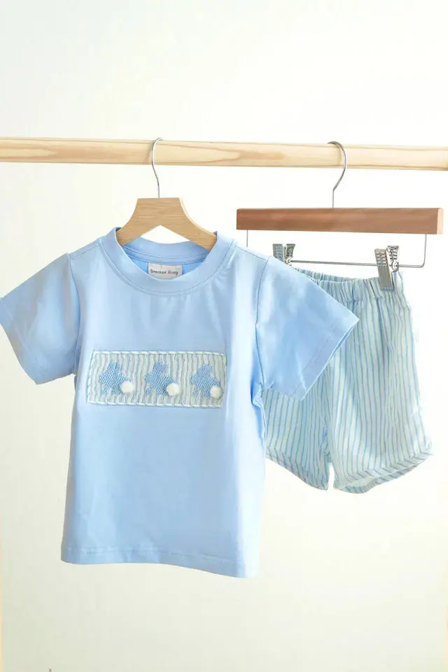 Blue Easter Bunny Hand-Smocked Boy Set Hs240948 1