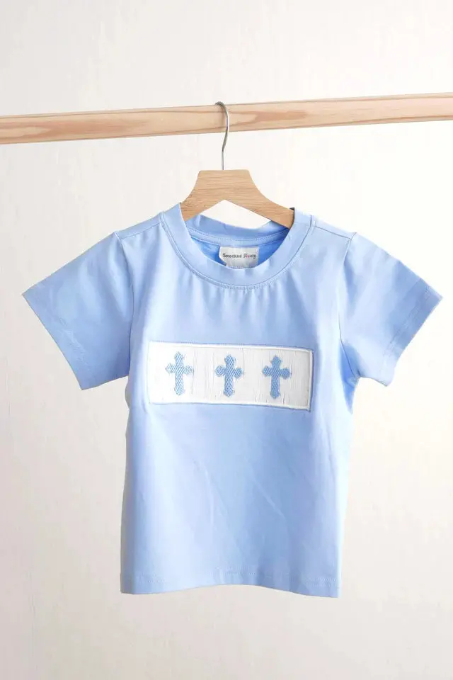 Blue Easter Cross Hand-Smocked Boy Top Hs240931 1