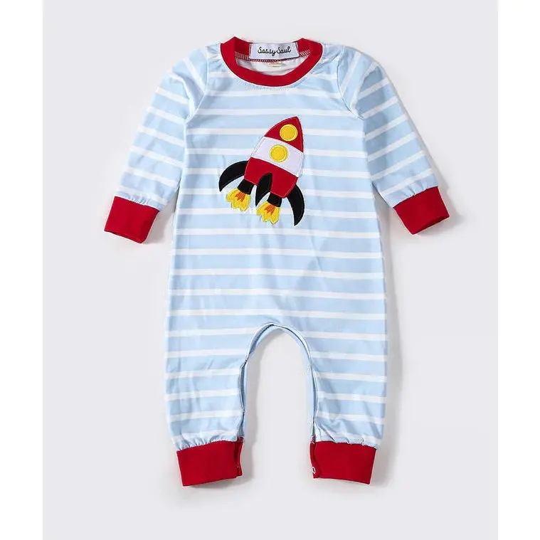 Sassy Soul Red Rocket Applique Boy Romper My407040 1