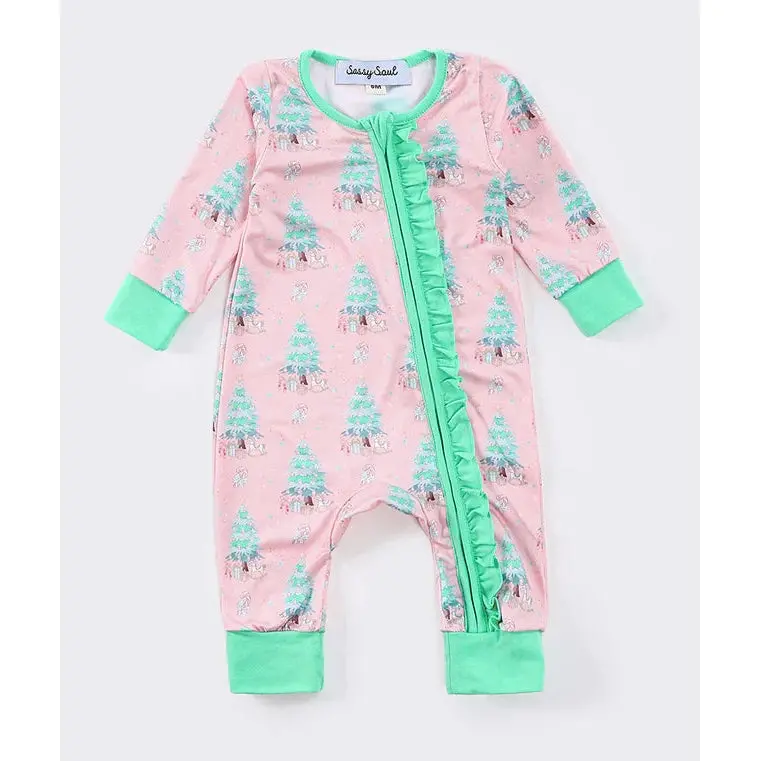 Sassy Soul Pink Christmas Tree Print Girl Romper My407122 1