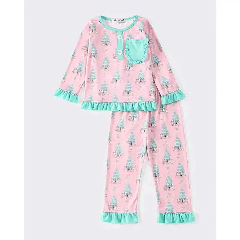 Sassy Soul Green Christmas Tree Print Girl Pajamas Set My407125 1