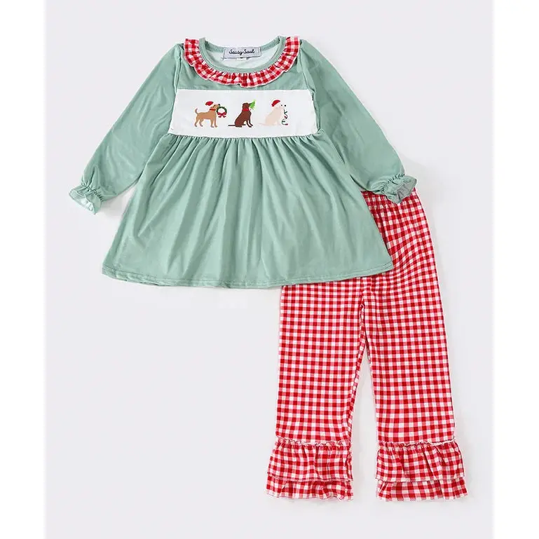 Sassy Soul Green Christmas Puppy Print Girl Set My407178 1