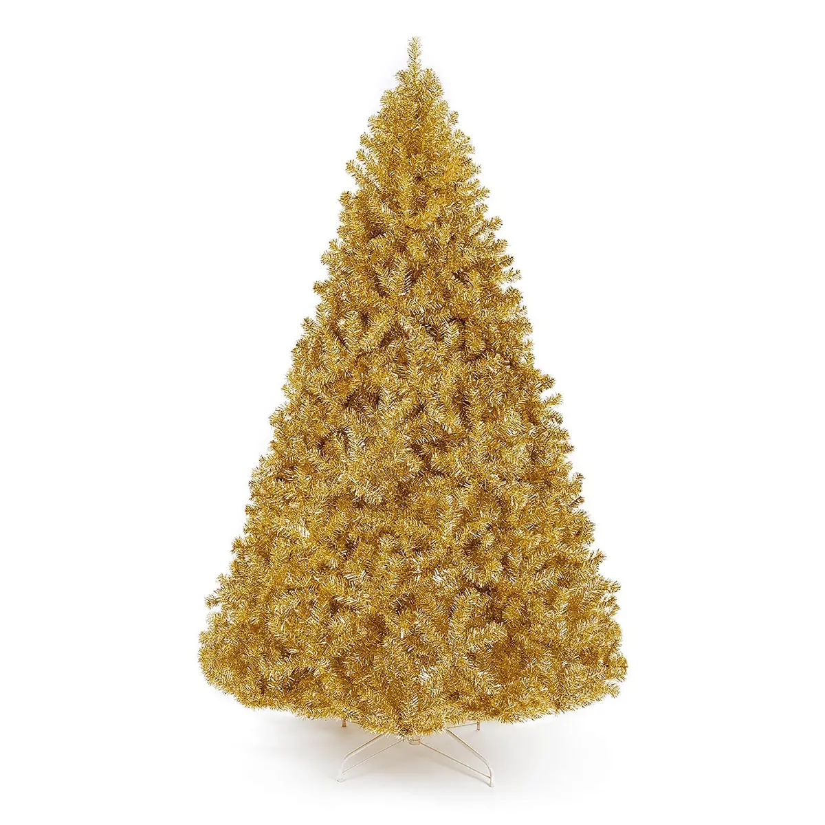 Perfect Holiday Full Bodied Metallic Gold Tinsel Tree With White Metal Stand 1