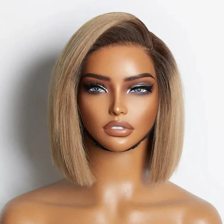 Blonde Ombre Blunt Cut Bob Glueless Hd Wig 1