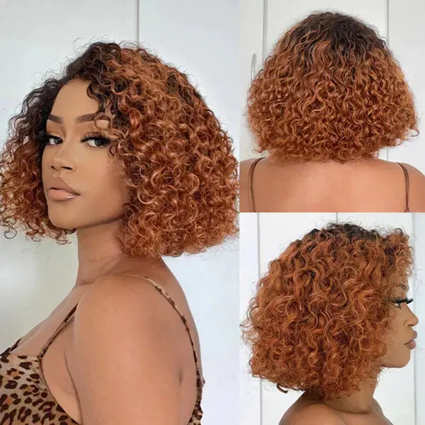 Trendy Mix Brown Short Cut Curly Hd Lace Glueless Side Part Wig 1