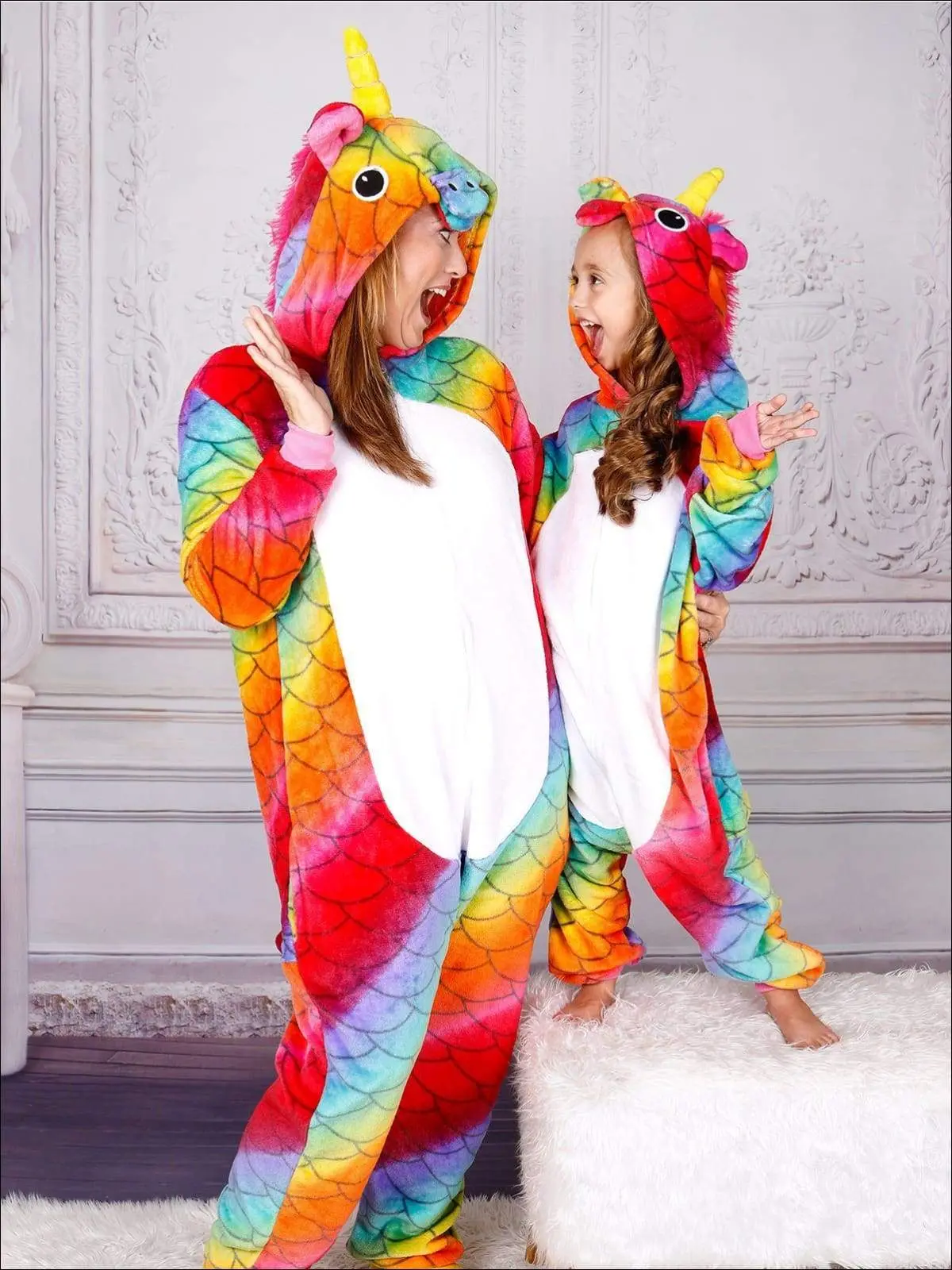 Mia Belle Girls Mommy And Me Rainbow Scale Unicorn Onesie Pajamas 1